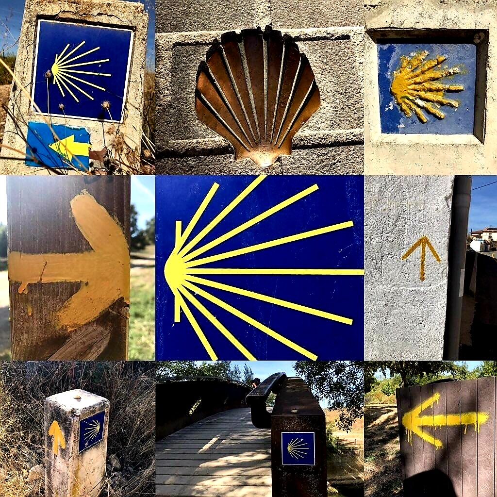 Forskellige symboler til at finde vej på caminoen