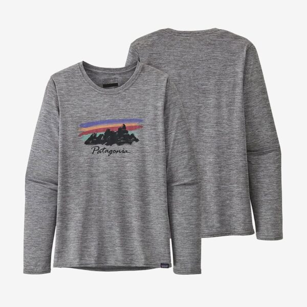 Patagonia Womens Long-Sleeved Capilene Cool Daily Graphic Shirt (GREY (FREE HAND FITZ ROY: FTHER GREY) Medium (M))