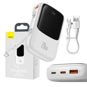 Baseus Powerbank Qpow Pro med Lightning-kabel USB-C USB 10000mAh 20W (vit) Powerbank - Vit - 10000 mAh