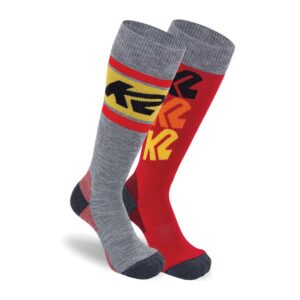 K2 All Mountain Ski Socks Kids (2-pakning) - Grå/Gul/Rød