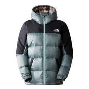 The North Face Womens Diablo Recycled Down Hoodie (Green (POWDER TEAL/TNF BLACK) Large)