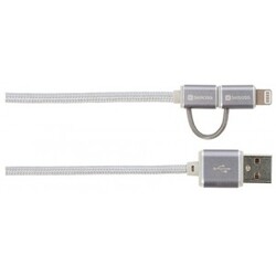 2-i-1 Micro USB & Lightning-kontakt, Steel Line, 1m - sladd