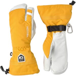 Hestra Army Leather Heli Ski, 3-finger ski gloves, yellow