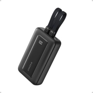 Anker Power Bank (10K 30W Built-In USB-C+Lightning Cable) - Black Powerbank - Sort - 10000 mAh