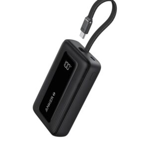 Anker Power Bank (20K 30W Built-In USB-C Cable) - Black Powerbank - Sort - 20000 mAh