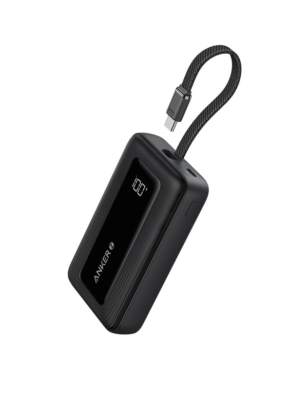 Anker Power Bank (20K 30W Built-In USB-C Cable) - Black Powerbank - Sort - 20000 mAh