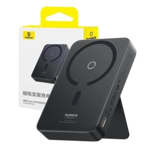 Baseus MagPro 5000mAh Wireless Fast Charging Power Bank PD 20W With Magnetic Stand - Black Powerbank - Sort - 5000 mAh
