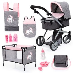 Bayer Design Doll's Pram Mega Set - Pink / Grey (18333AC)