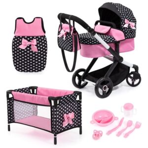 Bayer Design Doll's Pram Xeo Mega Set - Black/Pink (17060AB)