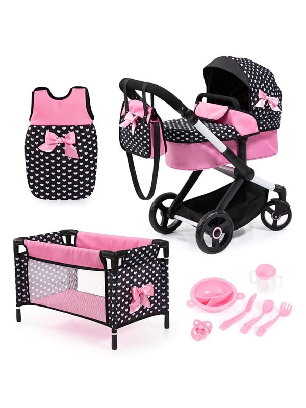 Bayer Design Doll's Pram Xeo Mega Set - Black/Pink (17060AB)