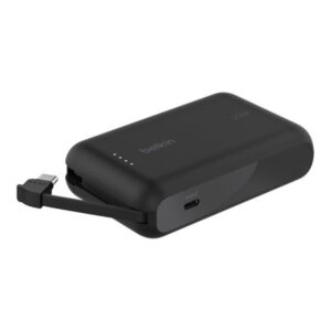 Belkin BoostCharge power bank - with integrated cable - 24 pin USB-C - 20 Watt Powerbank - Sort - 10000 mAh