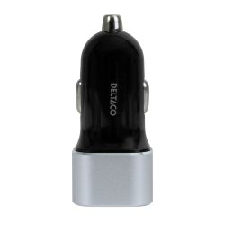 Deltaco Biloplader Med To Usb-a Porte, 17 W, Sort/sølv - Billader
