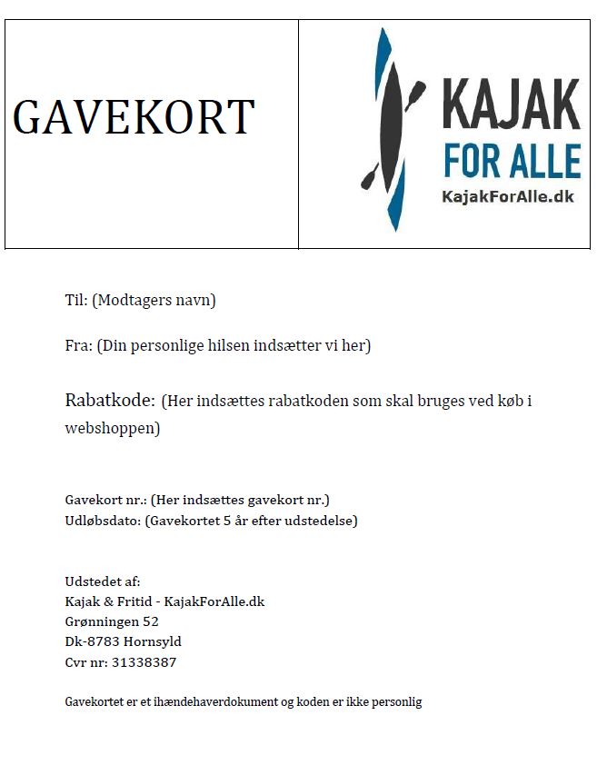 Gavekort til KajakForAlle.dk