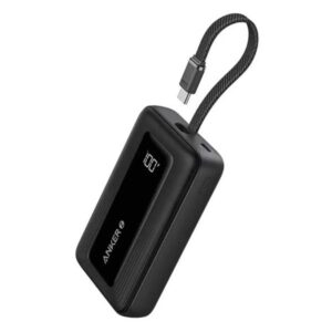 Anker Power Bank (10K 30W Built-In USB-C Cable) - Black Powerbank - Sort - 10000 mAh