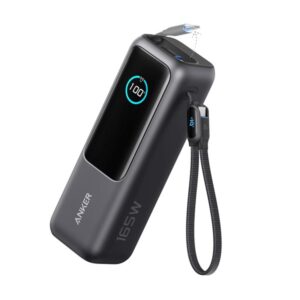 Anker Power Bank 25K 165W Built-in USB-C Cable Powerbank - Sort - 25000 mAh
